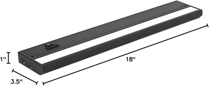 LED Under Cabinet Lighting Hardwired - 3CCT 18 Inch Black Finish - Undercabinet Lights for Kitchen - Linkable Undercounter Dimmable Plug in Light or Hard Wired - Under Counter Fixture Direct Wire