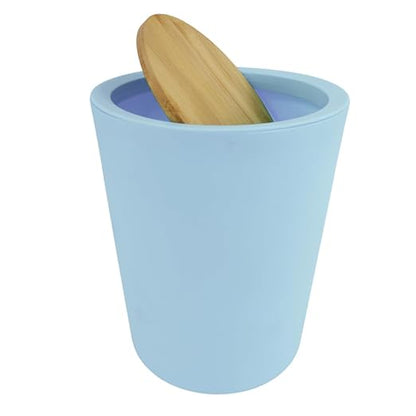 Modern Trash Can with Bamboo Lid, 5 Color Options, 24 cm Height, 19.5 cm Width (Light Blue)