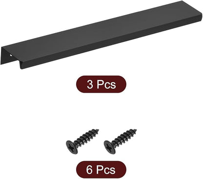 uxcell Cabinet Finger Edge Pull, 3pcs 200mm / 7.87" Aluminum Alloy Back Mount Hidden Cabinet Pulls Concealed Handle for Home Kitchen Drawer Cabinet, Black