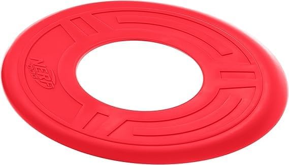 Nerf Dog Atomic Flyer Outdoor Dog Toy, 10 Inch Flying Disc Dog Fetch Toy, Rubber Dog Toy for Medium Dogs and Large Dogs, Red-Mewly Pet