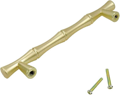 10pcs Cabinet Handles Hole Centers 3-3/4", Bamboo Shape Kitchen Cupboard Dresser Closet Drawer Door Pulls Gold