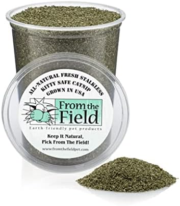 from The Field | Fine Ground Stalkless Catnip | Premium USA-Grown Catnip for Toys & Playtime | Fresh, Potent, Non-Toxic, Eco-Friendly | Safe for Kittens & Cats | Resealable 6 oz Tub-Mewly Pet