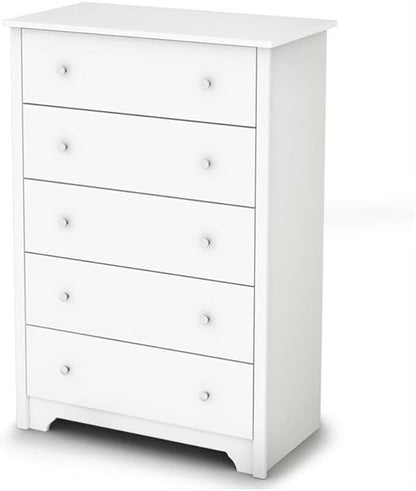 South Shore Vito Collection 5-Drawer Dresser, 16.88"D x 31.5"W x 48.75"H, Pure White with Matte Nickel Handles