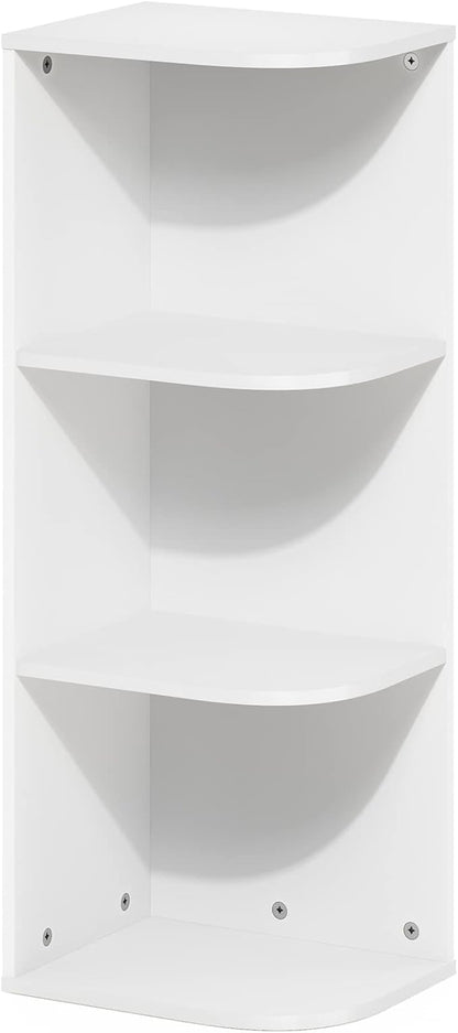 Furinno PASIR Book Shelf, 3-Tier Corner Bookshelf, Open Shelves Bookcase 9.3" x 12" x 31.5", for Living Room, Bedroom, Home Office, White