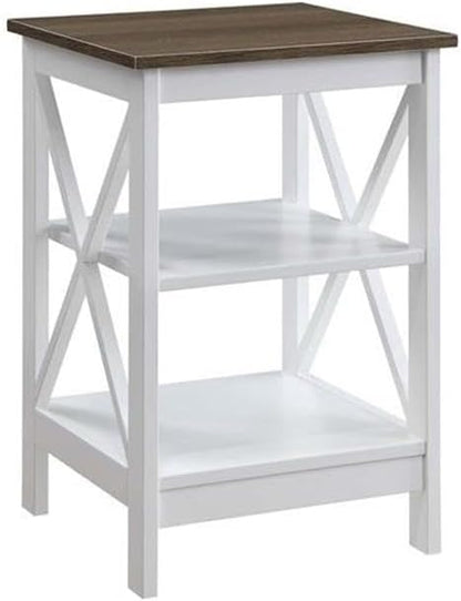 Convenience Concepts Oxford End Table 15.75" - Modern Living Room Table with Storage Shelves, Transitional Nightstand Side Table for Home Decor and Display, Driftwood/White