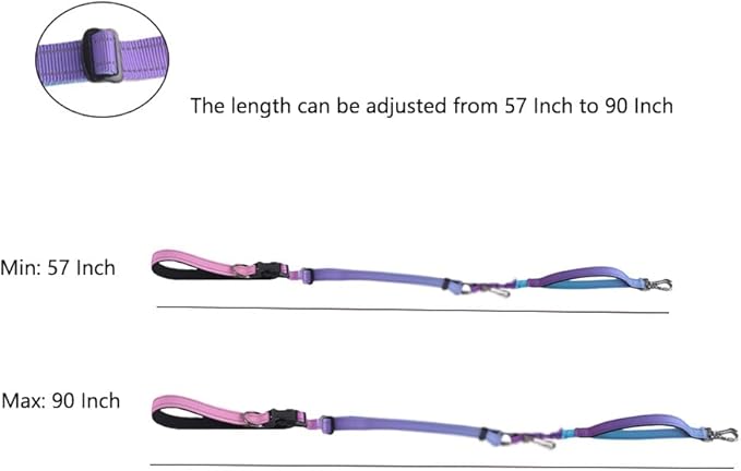 Hands Free Dog Leash for Large Medium Dogs Heavy Duty Bungee Reflective Adjustable Waist Leashes for Walking Running with Car Buckle 4-6FT (Purple)-Mewly Pet