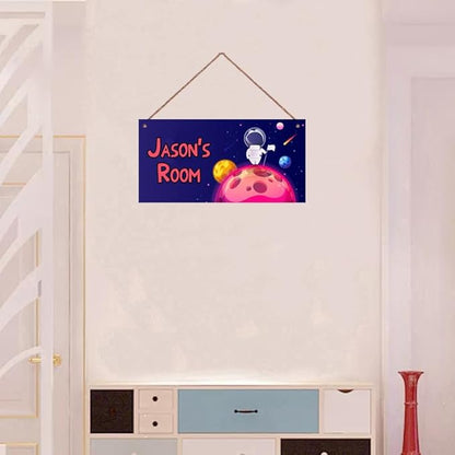 Personalized Universe Sign Aerospace Stars Themed For Kids Room Door Art Decor For Little Man Cave,Custom Name Astronaut Wall Decor Decorative Plate for Boys Girls Bedroom