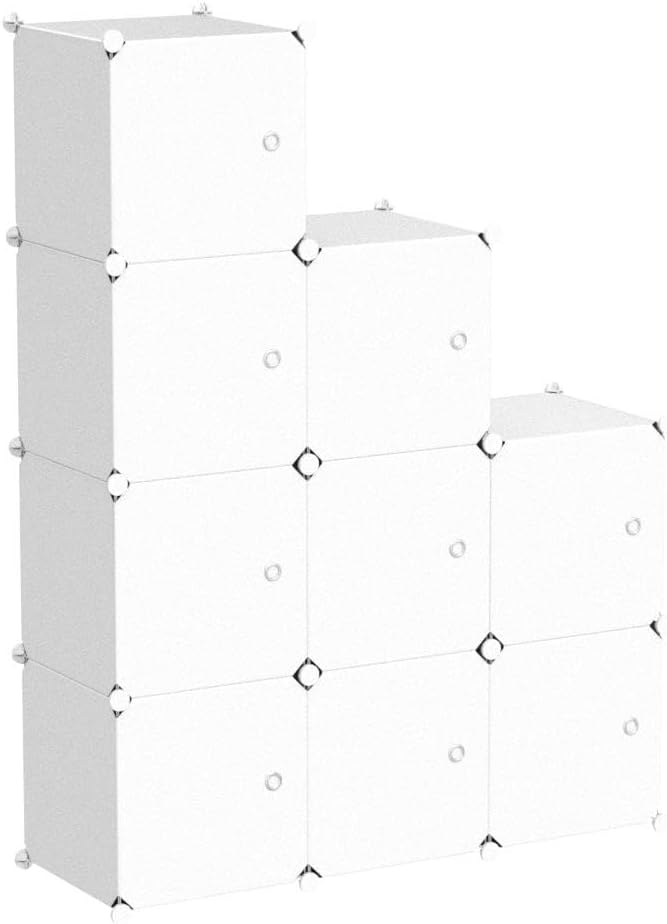 C&AHOME Cube Storage Organizer with Doors, 9-Cube Shelf, Closet Cabinet, DIY Plastic Modular Bookshelf, Storage Shelves Ideal for Bedroom,Living Room,36.6”L x 12.4”W x 36.6”H Milky USHS3009M-DOOR