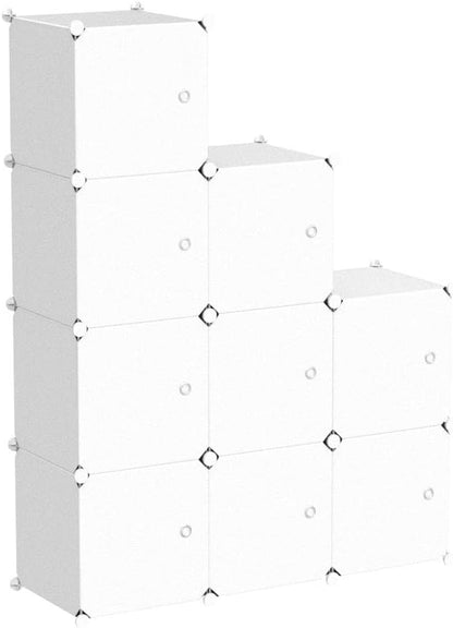 C&AHOME Cube Storage Organizer with Doors, 9-Cube Shelf, Closet Cabinet, DIY Plastic Modular Bookshelf, Storage Shelves Ideal for Bedroom,Living Room,36.6”L x 12.4”W x 36.6”H Milky USHS3009M-DOOR