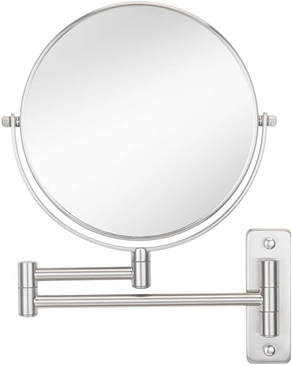 Cerdeco 8 Inch 10X Double Sided Makeup Wall Mount Mirror With Nickel Plated Finish - 360 Swivel Extendable Cosmetic Shaving Magnification
