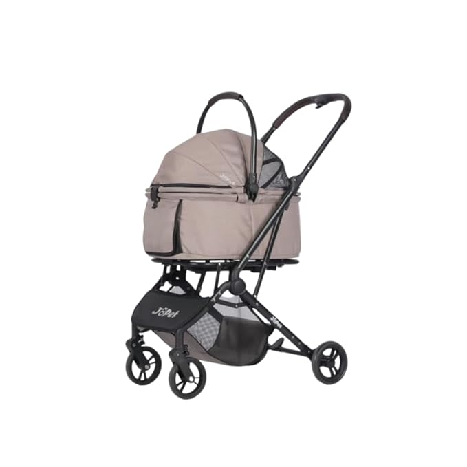 Pet Stroller, Small to Medium Dogs & Cats, Foldable, One-Hand Fold, Detachable Carrier, Latte Color-Mewly Pet
