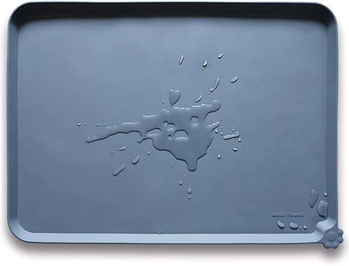 Hoki Found XX-Large Silicone Pet Feeding Mats - Non Slip Cat Dog Bowl Mats - Waterproof, Gray (28'' x 26'')-Mewly Pet