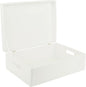 XL White Wooden Box Storage with Hinged Lid | 15.8x11.8x5.5in (+-0.5) | with Handles | Gift Box for Tool Dog Toy Shoes Clothes Kitchen Storage | Wood Keepsake Chest