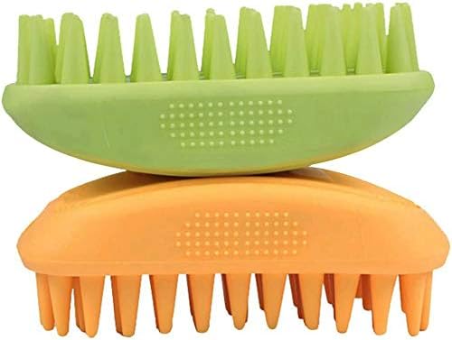 Dog Cat Pet Grooming Brush - Silicone Massage Brush for Deshedding and Bathing, Anti-Slip Rubber Shampoo Brush for Long & Short Hair Dogs and Cats (Orange)-Mewly Pet