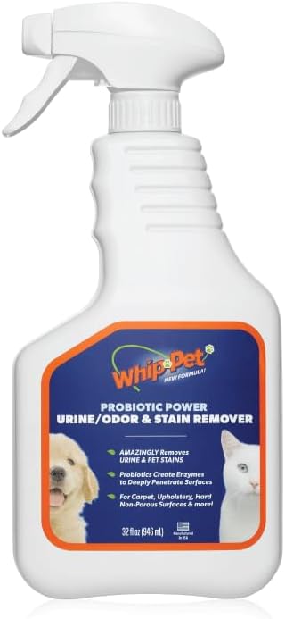 Whip-Pet Pet Odor Eliminator and Stain Remover -Professional Strength Enzymatic Cleaner for Dog Urine and Carpet Odor Eliminator - Pet Odor Remover, 32OZ-Mewly Pet