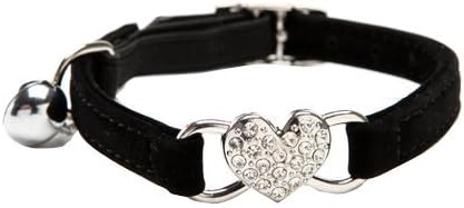 CHUKCHI Heart Bling Cat Collar with Safety Belt and Bell 8-11 Inches (Black)-Mewly Pet