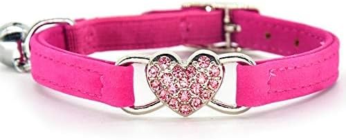 CHUKCHI Heart Bling Cat Collar with Safety Belt and Bell 8-11 Inches-Mewly Pet