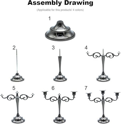 Black Candelabra Candle Holders for Pillar Candles 10.6 inch Tall, 5 Candle Candlestick Holder for 1/2-1 inch Taper Candles Halloween Candelabra Decoration Easy Assembly (Black Glossy-3 Arm)