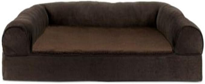 Furhaven Orthopedic Dog Bed for Large Dogs w/ Removable Bolsters & Washable Cover, For Dogs Up to 95 lbs - Plush & Suede Sofa - Espresso, Jumbo/XL-Mewly Pet