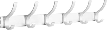 Coat Rack Wall Mount, Coat Hook Wall Mount, Wall Hooks for Hanging, Hat Rack for Walls, Coats Hanger with 12 Hook, Towel Hooks for Bathrooms (1 Pack, Silver)
