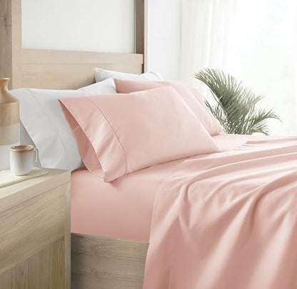 Linen Market Double-Brushed Patterned Microfiber California King Sheet Set 4 Piece – Oeko-TEX Certified Ultra Soft & Wrinkle-Free - 16" Deep Pocket Sheets Easy Care Cal-King Size - My Heart Pink