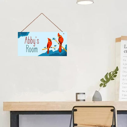 Personalized Sign Red Parrot Sign Birds Wall Art Décor For Kids Room Custom Name Door Decor, Floral Nursery Art Plate For Girls Room Boys Bedroom Garden