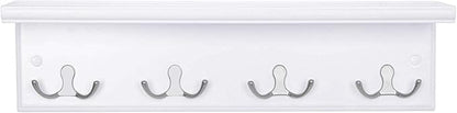 SONGMICS Entryway Hanging Coat Rack, Wall-Mounted Wooden Shelf, with 4 Double Hooks, Wall Floating Shelf, White ULHR42WT