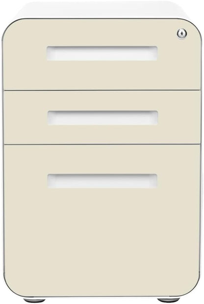 Laura Davidson Furniture Stockpile 3 Drawer File Cabinet with Lock - Under Office Desk Metal Filing Cabinet, Legal/Letter File Folders, Wheels and Stationary Feet, Pre-Assembled, Ivory