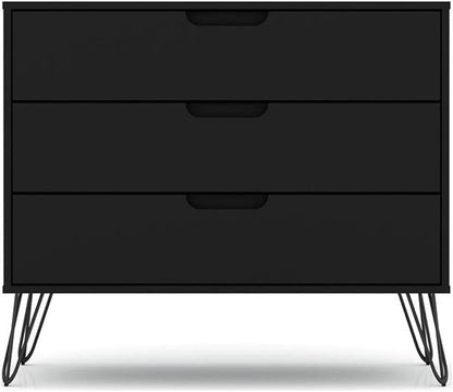 Manhattan Comfort Rockefeller 3 Drawer Dresser for Bedroom Storage, Nursery, Closet, Living Room, Entryway, TV Stand for Screens up to 32 Inches, Anti-Tip Kit Included, Set of 1, Black