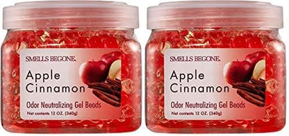 SMELLS BEGONE Odor Eliminator Gel Beads - 12 oz, Pack of 2 - Eliminates Odor in Bathrooms, Cars, Boats, RVs & Pet Areas - Air Freshener - Made with Essential Oils - Apple Cinnamon Scent