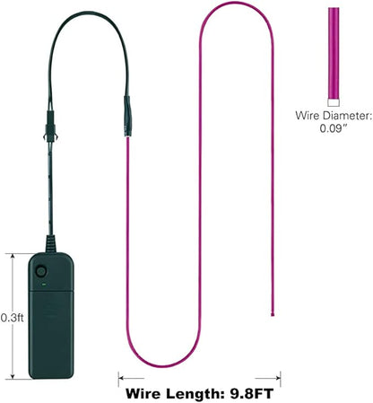 MaxLax EL Wire Purple, 9.8ft/3m Portable Battery Pack Neon Light Strip 360° Cuttable Glowing Rope Lights for Parties, Halloween, DIY Decoration