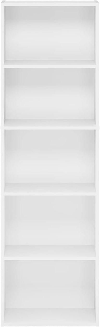 Furinno LUDER Book Shelf, 5-Tier Bookshelf, Bookcase, 9.4" x 15.8" x 52", for Living Room, Bedroom, Home Office, White