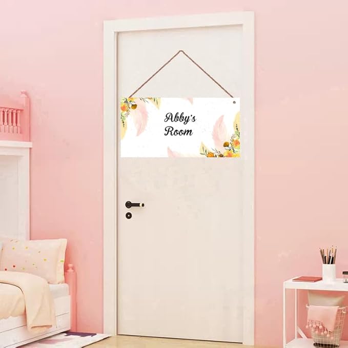 Personalized Signs Watercolor Painting Sign For Kids Room Custom Name Door Flowers Wall Art Decor for Little Man Cave Floral Nursery Art Plate For Boys Room Girls Bedroom