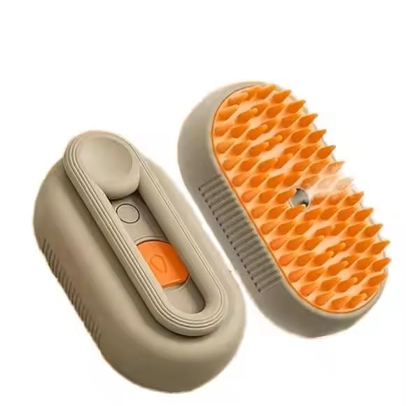 3-in-1 Steam Pet Brush for Cats & Dogs – Self-Cleaning Grooming Comb with Spray Mist, Massage & Shedding, Rechargeable USB, Anti-Static, Foldable Handle (TAN)-Mewly Pet