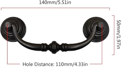 4PCS Retro Dresser Drawer Drop Bail Pulls Handles Classic Metal Swing Handles Hole Centers for Kitchen Bedroom Decoration (Brass + Iron Black)