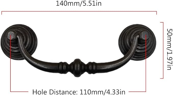 4PCS Retro Dresser Drawer Drop Bail Pulls Handles Classic Metal Swing Handles Hole Centers for Kitchen Bedroom Decoration (Brass)