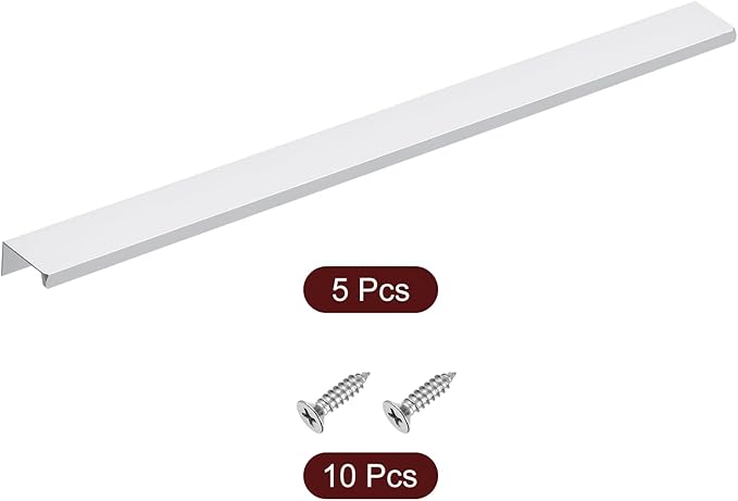 uxcell Cabinet Finger Edge Pull, 5pcs 400mm / 15.75" Aluminum Alloy Back Mount Hidden Cabinet Pulls Concealed Handle for Home Kitchen Drawer Cabinet, Silver