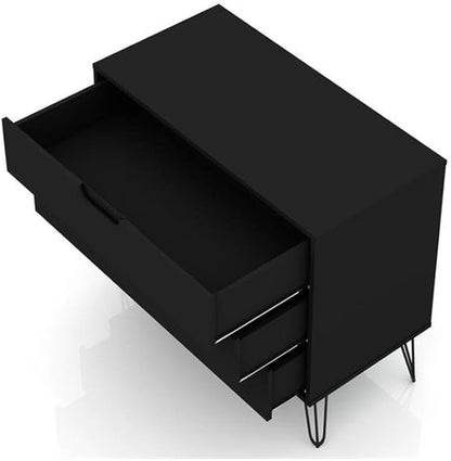 Manhattan Comfort Rockefeller 3 Drawer Dresser for Bedroom Storage, Nursery, Closet, Living Room, Entryway, TV Stand for Screens up to 32 Inches, Anti-Tip Kit Included, Set of 1, Black