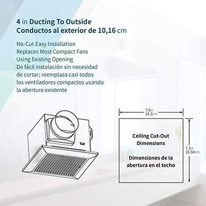 Tech Drive Very Quiet 80 CFM, 1.5 Sone No Attic access Needed Installation Bathroom Ventilation and Exhaust Fan with Humidity sensor
