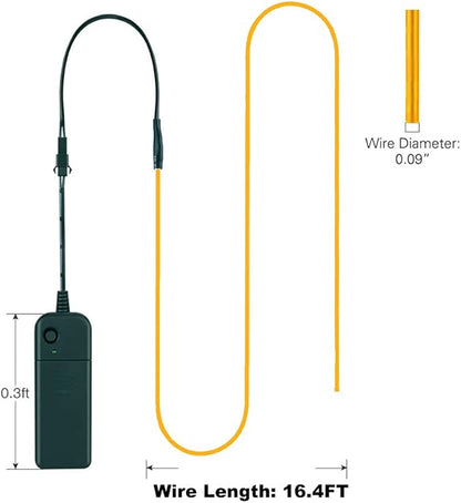 MaxLax EL Wire Yellow, 16.4ft/5m Portable Battery Pack Neon Light Strip 360° Cuttable Glowing Rope Lights for Parties, Halloween, DIY Decoration