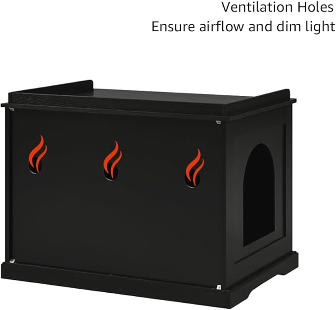 unipaws Black Cat Litter Box Enclosure Furniture, Kitty Hidden Cover, Concealed Dog Proof Litter Boxes Cabinet, Hideaway Litter Box, Cat House-Mewly Pet