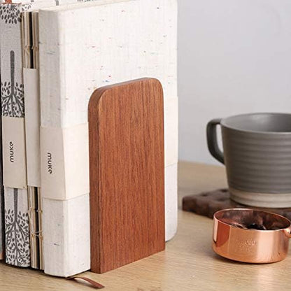 Muso Wood Book Ends for Shelves, Non-Slip Bookends, Heavy Duty Wooden Bookend Support for Books and Movies (Sapele 2 Pairs)