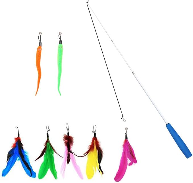 Smokey's Stash Interactive Cat Toy Wand 2pc Cat Fishing Pole Cat Toy for Indoor Cats with Feather and Funny Toy Refills to Drive Kittens Crazy-Mewly Pet