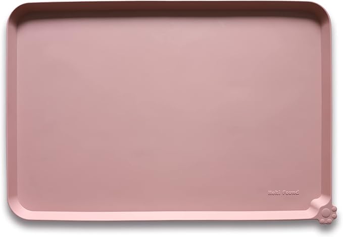 Hoki Found Large Non Slip Pet Feeding Mats - Silicone tray - Waterproof Bowls - Neutral Pink-Mewly Pet