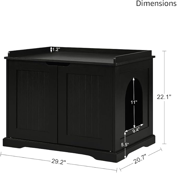 unipaws Black Cat Litter Box Enclosure Furniture, Kitty Hidden Cover, Concealed Dog Proof Litter Boxes Cabinet, Hideaway Litter Box, Cat House-Mewly Pet