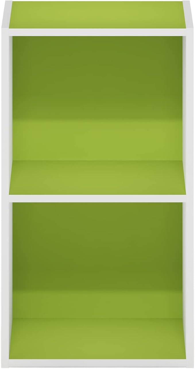 Furinno PASIR Book Shelf, 2-Tier Modern Bookshelf, Open Shelves Bookcase 9" x 12" x 21", for Living Room, Bedroom, Home Office, Green/White