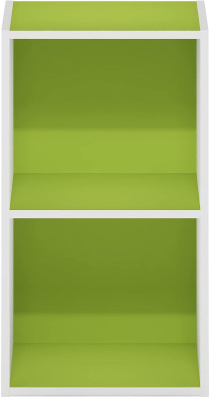 Furinno PASIR Book Shelf, 2-Tier Modern Bookshelf, Open Shelves Bookcase 9" x 12" x 21", for Living Room, Bedroom, Home Office, Green/White