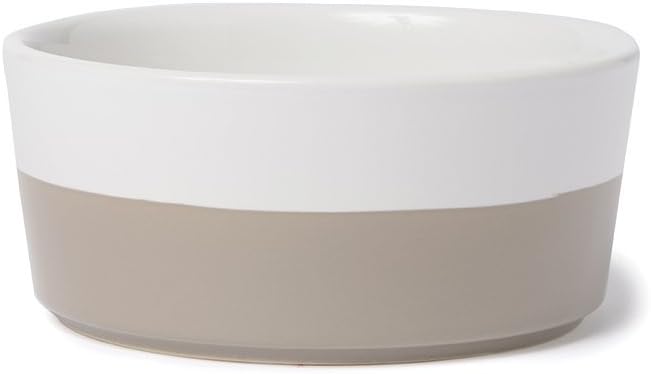 Waggo Dipper Ceramic Dog Bowl for Small and Large Breeds - Heavyweight and Durable Pet Food and Water Dish Crock, Dishwasher Safe, Modern (Vintage Grey, Medium)-Mewly Pet