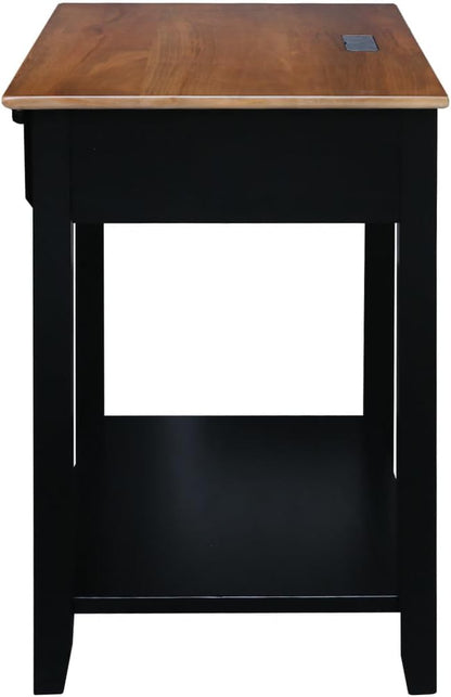Casual Home Owl Night Stand with USB Port Charging Station and Drawer, 17.5" W x 14.25" D x 24.5" H, Walnut Black