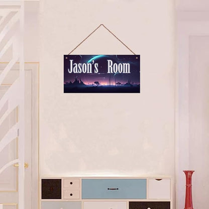 Personalized Sign Science Fiction Themed For Kids Room Starry Sky Nursery Door Art Decor For Little Man Cave,Custom Name Wall Decor Decorative Plate for Boys Bedroom Girls Room